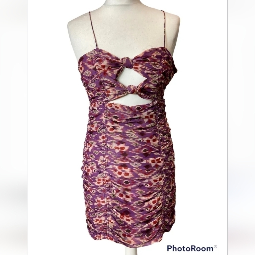 Zara Rouched Mini Dress with Spaghetti Straps and Front Cut-out, Size Medium